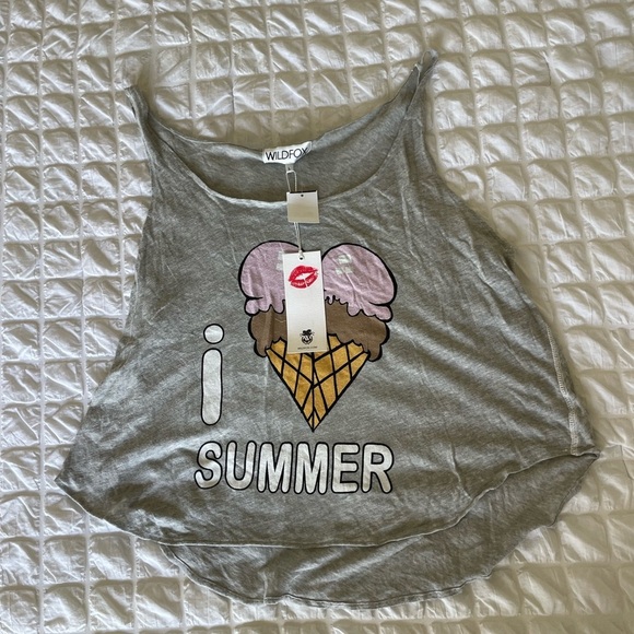 Wildfox Gray I love Summer Ice Cream  Sleeveless Tank Top - Picture 2 of 7
